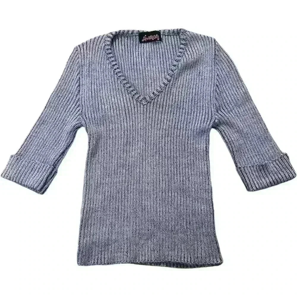 Spoiled Girl Y2K Lavender Knit Ribbed Pullover Sweater